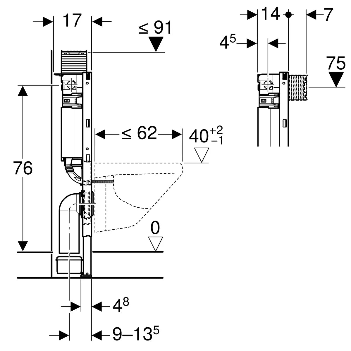 Geberit Duofix-frame voor Toilet - Omega 12 cm - H82