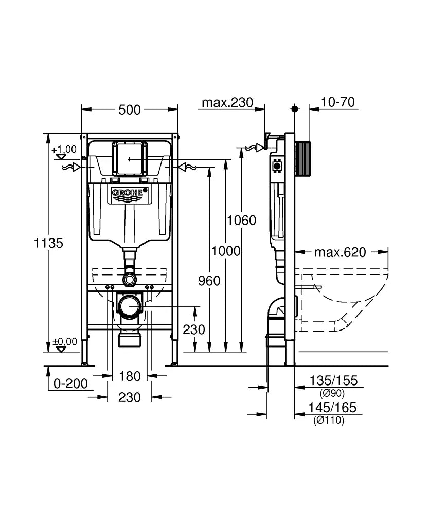 Grohe RAPID SL Verborgen Frame voor Wandtoilet