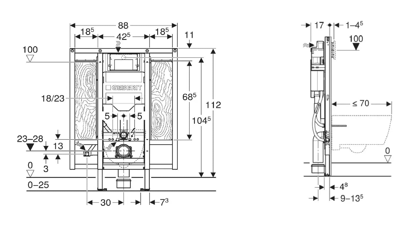 Geberit Duofix Verborgen Toiletframe voor Mensen met een Beperking - Speciaal - Sigma 12 cm - H112