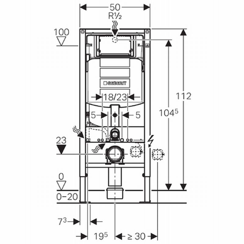 Geberit Duofix Inbouwframe voor Toilet - Sigma 12 cm - Verstelbaar - H112