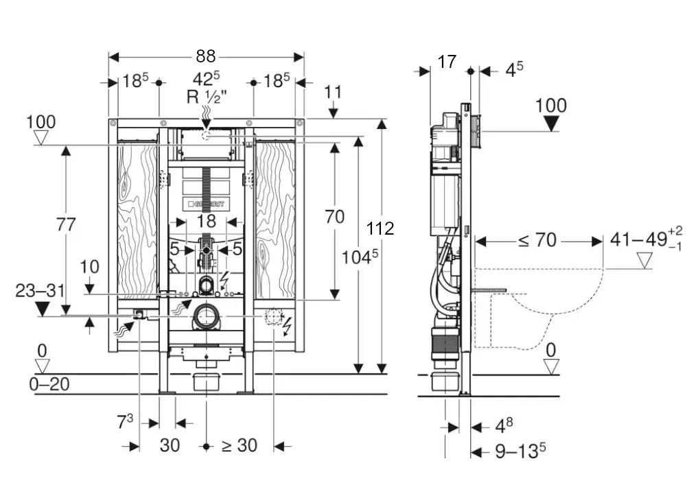 Geberit Duofix-frame voor Toilet voor Mensen met een Beperking - Speciaal - Sigma 12 cm - Verstelbaar
