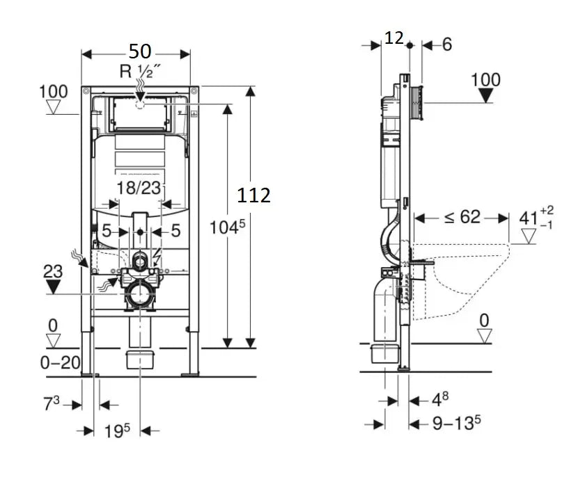 Geberit Duofix-frame voor Wandtoiletpotten - 112 cm - Sigma 12 cm - Power & Connect Box