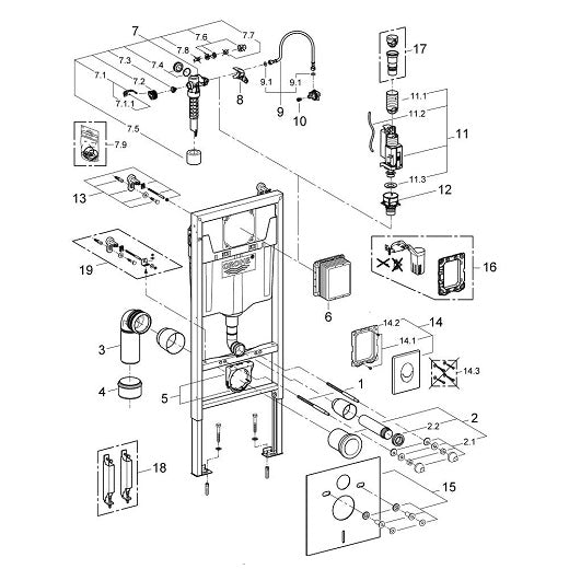 Grohe RAPID SL 4-in-1 Inbouwframe voor Toilet - 1,13 m - Skate Air - Beugels - Geluidsabsorberende Set