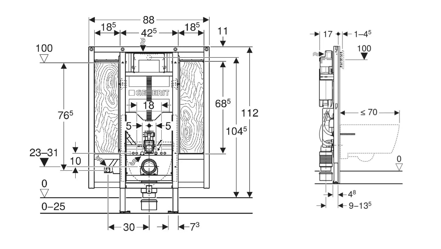 Geberit Duofix Verborgen Toiletframe voor Mensen met een Beperking - Speciaal - Sigma 12 cm - Verstelbaar