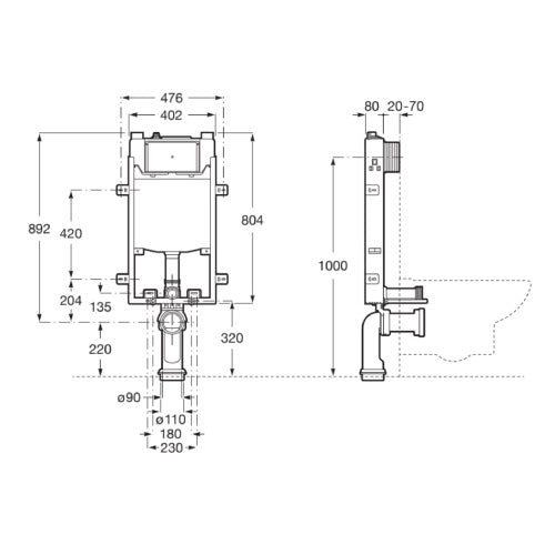 ROCA Eenvoudig Duplo One Toiletframe voor Zware Installaties - A890070120