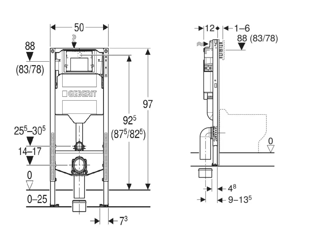 Geberit Duofix Inbouwframe voor Vrijstaand Kindertoilet - 97 cm - Sigma 12 cm