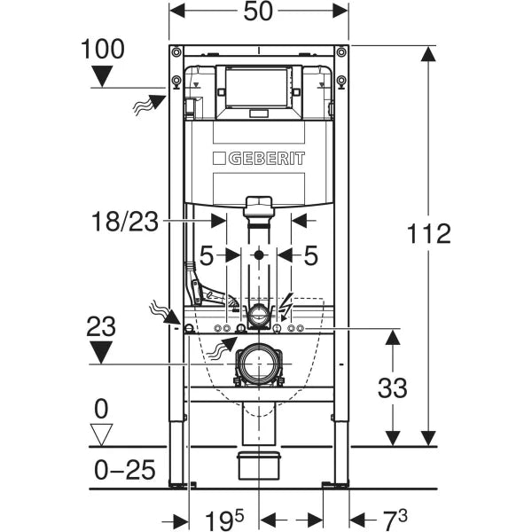 Geberit Duofix inbouwframe voor toilet, Omega 12 cm, H112