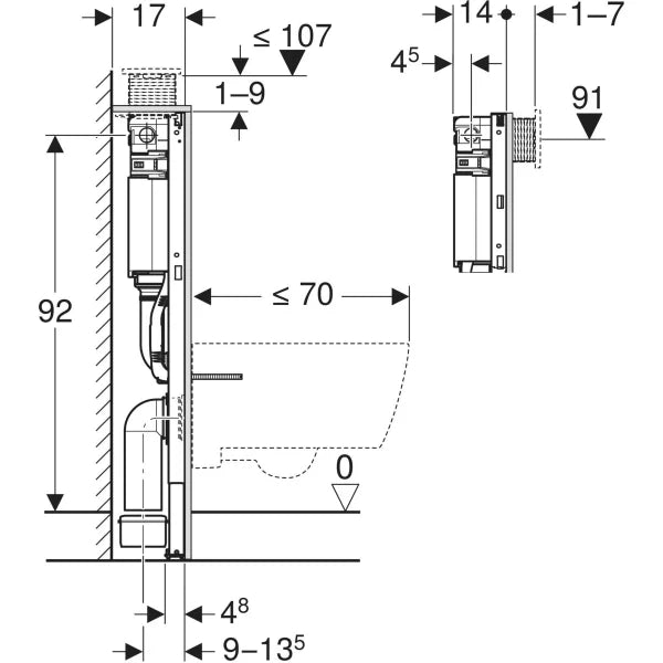 Geberit Duofix Inbouwframe voor Toilet - Omega 12 cm - H98
