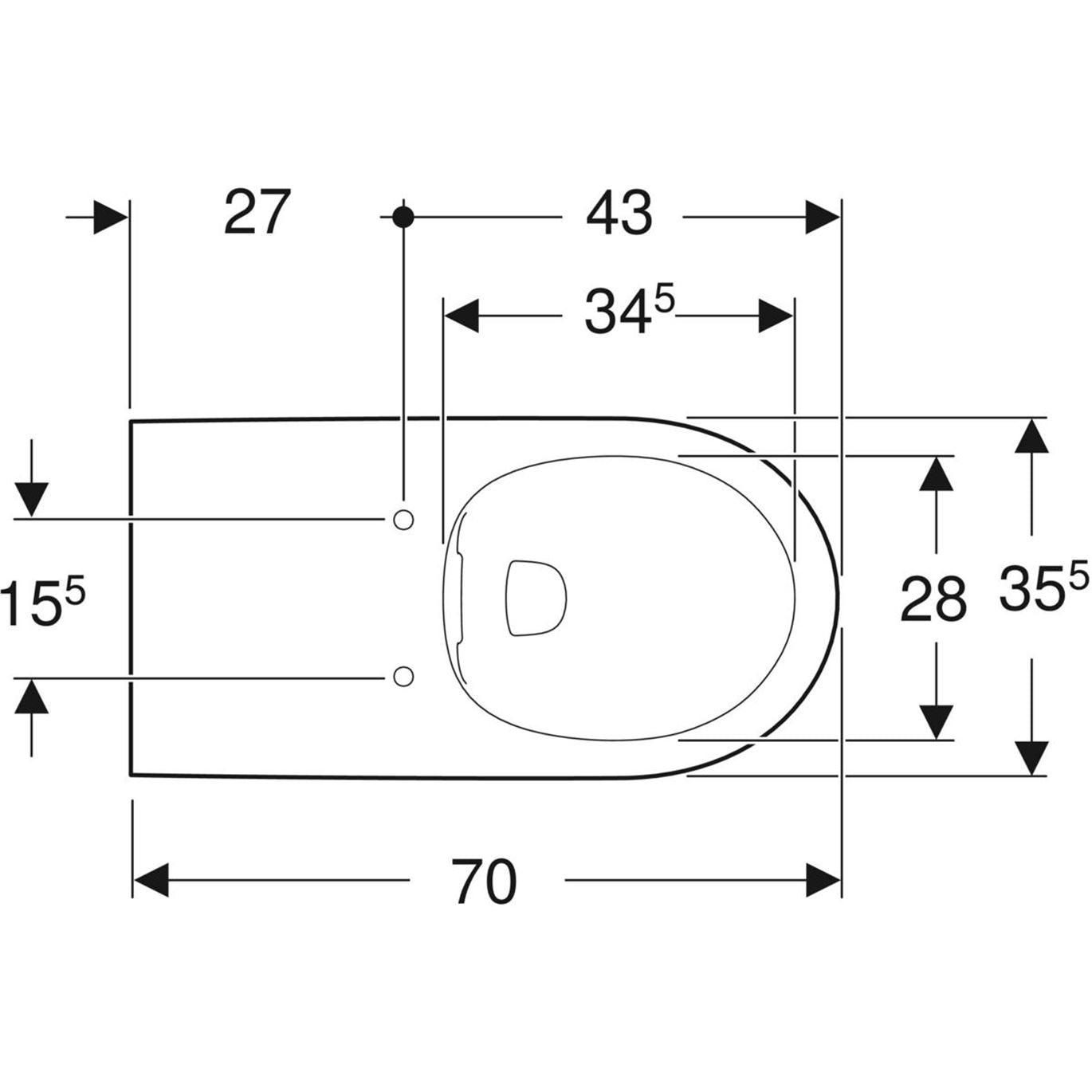Geberit Selnova Comfort Wandtoilet met Spoelfunctie - Randloos - Lang - 70 cm - Drempelvrij